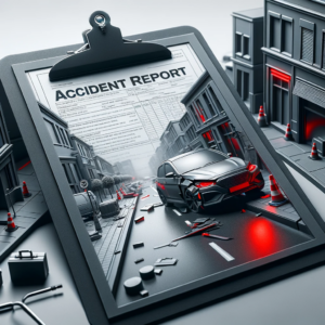 Accident Report clipboard image in black and white