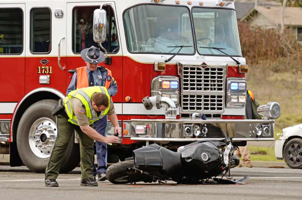 First responders on the scene of a motorcycle accident. 